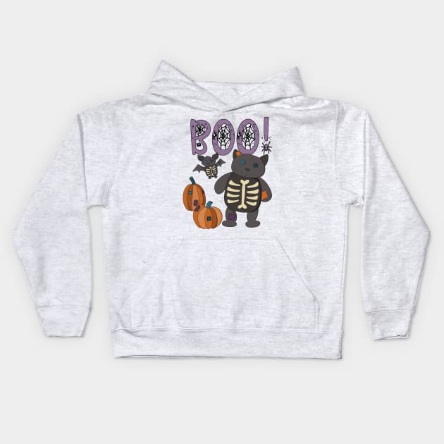 Boo Halloween Bat and Cat Kids Hoodie by Alissa Carin